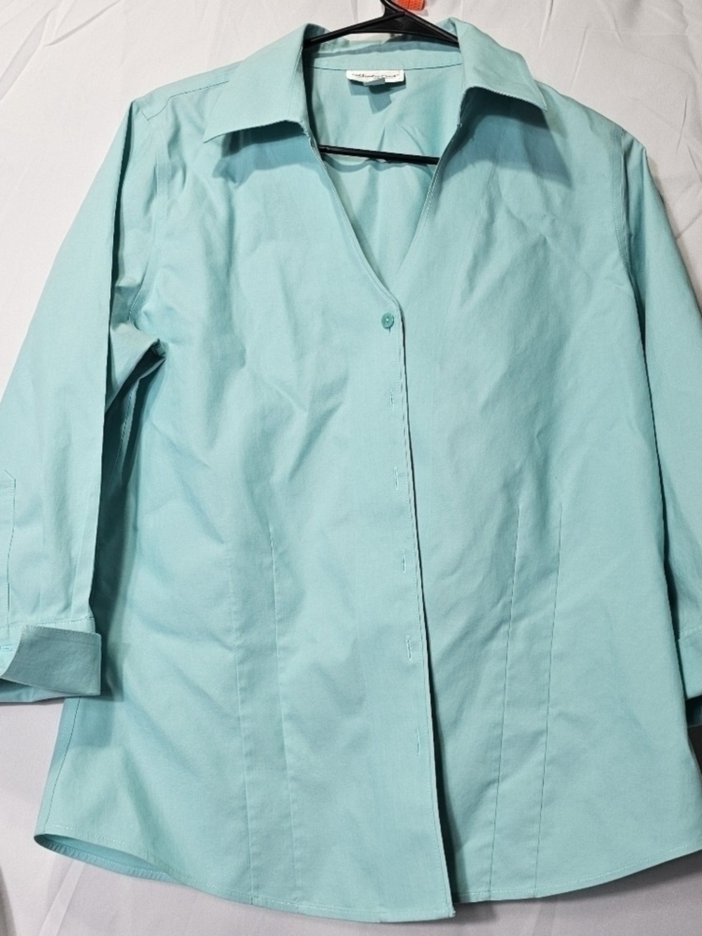Light Aqua Women's Button-Front Blouse with Classic Collar